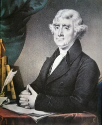 Thomas Jefferson (1743-1826) publicerad av Nathaniel Currier (1813-88) (färg litho)