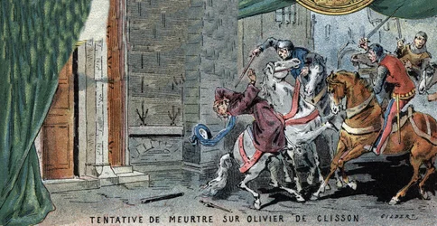 Mordförsök på Olivier V de Clisson (1336-1407), fransk konnetabel. Illustration av Gilbert, sent 1800-tal.