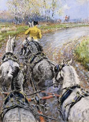 ”The Kings Highway”, studie från kuskbocken på den gamla Berkeley-vagnen; förstärkningshästen drar oss uppför Reigate Hill
