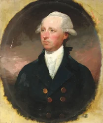 Porträtt av Sir Thomas George Skipwith, halvlångt, i blå rock, låtsad oval
