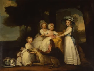 Porträtt av 2:e hertigen och hertiginnan Northumberlands barn - Lady Elizabeth Percy, Earl Percy, Lady Julia Percy och Lady Agnes Percy