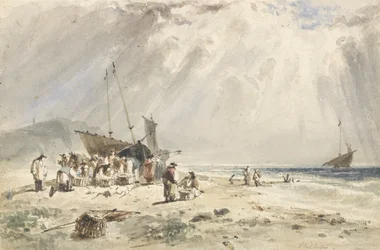 Fishmarket on the Beach (wc över grafit på papper)