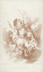 Tre spelar putti på moln