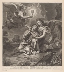 Kristus i Getsemane trädgård med två änglar
