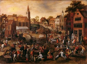 Bymässa i Saint-Joris (olja på panel)