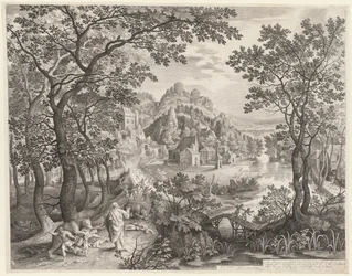Elisha förbannar Betels barn som slukas av björnarna, 1602.