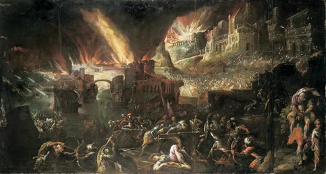 Aeneas räddar sin far från brinnande Troja