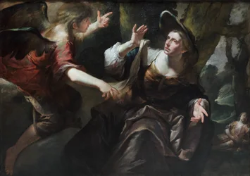 Ängeln uppenbarar sig för Hagar och Ismael, ca 1640 (olja på duk)