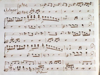 Sida med partitur av symfonin i Turkiet i Italien av Gioacchino Rossini