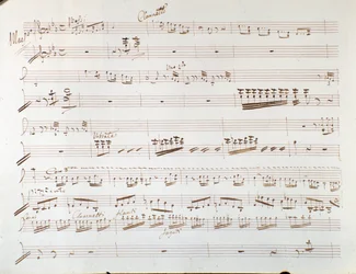 Sida med partitur av violin för symfoni i Askungen, eller Goodness Triumphant av Gioacchino Rossini