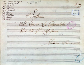 Titelsida för musikpartitur av violin för symfoni i Askungen, eller Goodness Triumphant av Gioachino Rossini