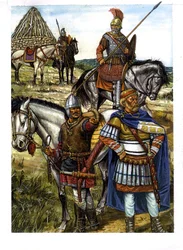 Barbar: en hunnerkrigare, en gotisk krigare och en romersk soldat
