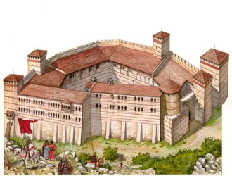 Medeltiden: vy över klostret i Tarnowo på 1300-talet i Serbien (nuvarande Kosovo).