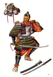 Representation av en samuraj (samurai), en japansk krigare på 1500-talet.