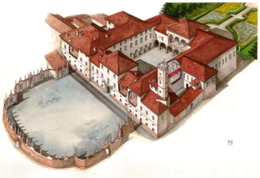Utsikt över palatset Arese Borromeo, byggt på 1600-talet, i Cesano Maderno, Italien