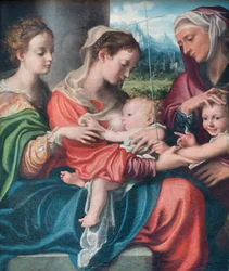 Madonna som matar barnet, den unge Johannes och Maria Magdalena samt Elisabet, ca 1530 (olja på duk)
