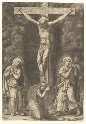 Korsfästelsen med Jungfrun, Magdalena och Johannes, sent 1570-tal.