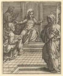 The Virgin of Sorrows: Christ Disputing with the Doctors, en av nio omgivande compa..., år 1575.