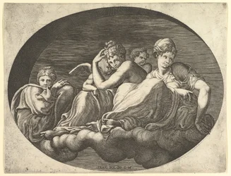 Venus och Amor, Två andra gudinnor och en Putto, från en serie om åtta kompositioner av..., 1560-talet.