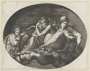 Venus, två gudinnor och två putti Ovala takmålningar i Galerie d