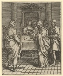 Virgin of Sorrows: The Presentation in the Temple, en av nio omgivande fack..., år 1575.