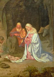 Adoration of the Shepherds, detail of the Holy Family, c.1510 (panel) (detail of 68685)swed