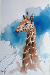 Giraff i blå akvarell