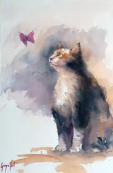 Den nyfikna katten och fjärilen