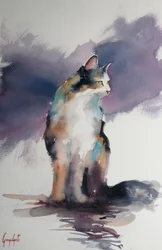 En uttrycksfull katt i akvarell