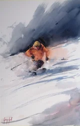 Skidåkare i pudersnö