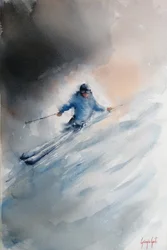 Skidåkare i pudersnö