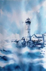 Fyren vid Stormy Ocean