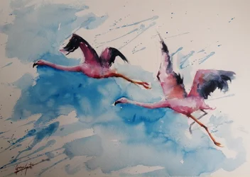 Färgsprakande flamingoflyg