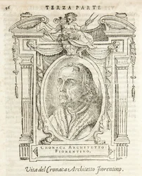Milano, Biblioteca Braidense, Vite de piv excellent, Giorgio Vasari 1568, Simone kallad den florentinske arkitekten Chronicle