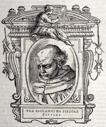 Porträtt av Beato Angelico dit Fra Angelico (Guido Di Pietro Da Mugello) 1390-1455, italiensk målare. I ”” Lives of the best Italian skulptors and architects ”” ”av Giorgio Vasari 1568.
