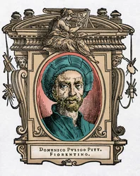 Porträtt av Domenico PULIGO [1492-1527] italiensk målare. Gravering av godbiten "" Livet för de mest utmärkta målarna, skulptörerna och arkitekterna "" (Le Vite de