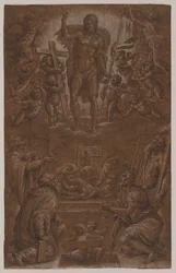 Den uppståndne Kristus älskad av heliga och änglar, 1566-1568.