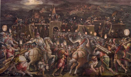 Stormningen av fästningen nära Porta Camollia i Siena, 1570