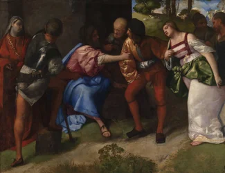 Äktenskapsbryterskan förd före Kristus, ca 1508-10 (olja på duk)