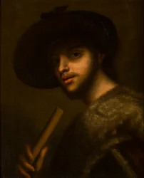 Porträtt av en man med pipa eller flöjt, ca 1497-1510 (olja på duk)