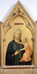 Madonna och barn, detalj från Badia Polyptych, ca 1300, av Giotto (1267-1337), tempera på panel, 91x334 cm
