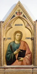 St John Evangelist, detalj från Badia Polyptych, ca 1300, av Giotto (1267-1337), tempera på panel, 91x334 cm
