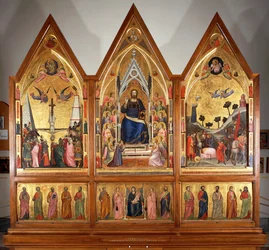 Stefaneschi-triptyken, framsida, cirka 1320, av Giotto (1267-1337), tempera på panel, centralpanel 178x89 cm