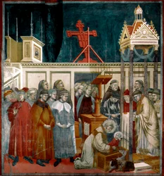 Den helige Franciskus av Assisis historia: ”Miraklet med krubban i Greccio”. Den helige Franciskus skapade den första krubban i Greccio nära Rieti år 1223. Fresk av Giotto di Bondone (1267-1337). 1296-1299. 270 x 230 cm. Övre basilikan Sankt Franciskus i