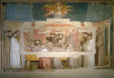 Begravningen av Saint Francois av Assisi. Stigma verifiering. Målning av Giotto di Bondone (1267? 1337)