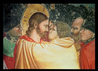 Förräderiet mot Kristus, detalj av kyssen, omkring 1305