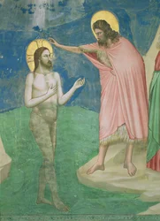 Kristi dop, detalj om Kristus och Johannes Döparen, 1303-05