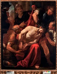Kristi begabbelse (Jesus hånad av soldaterna), målning av Gioacchino Assereto (1600-1649), 1600-talet, Genua, Musei di Strada Nuova