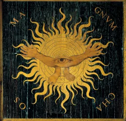 Framställning av Magnum Chaos före skapelsen: träintarsia av Giovan Francesco Capoferri, 1500-talet - kyrkan Santa Maria Maggiore, Bergamo