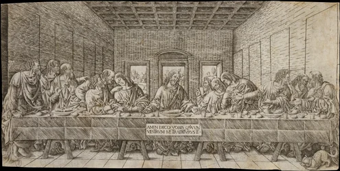Nattvarden, med en spaniel, ca. 1500.
